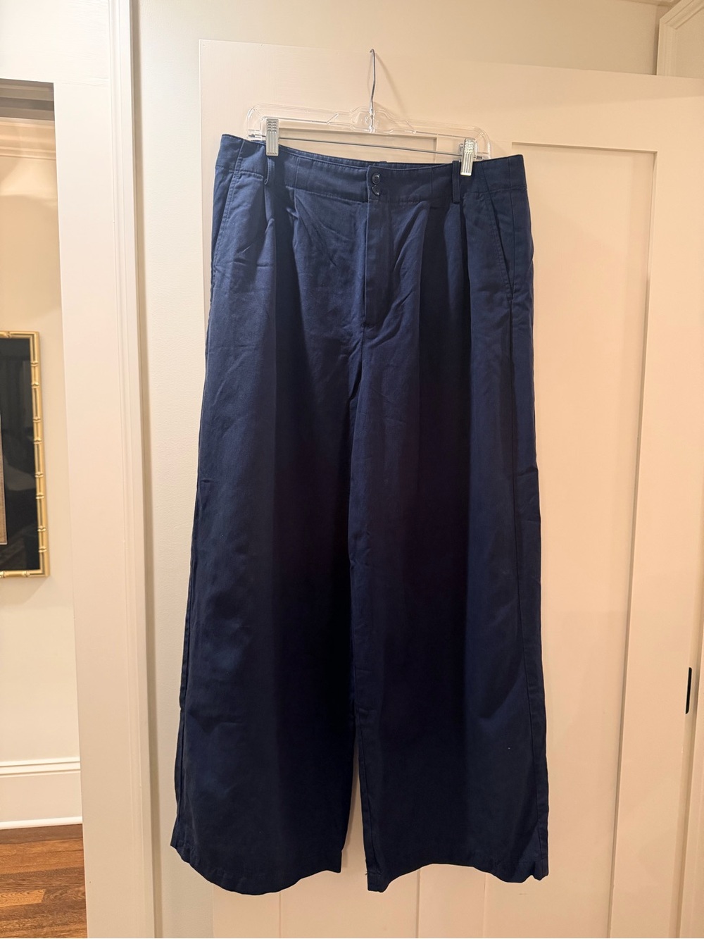 Madewell Harlow Wide Leg Pants Womens 14 Navy Blue Lyocell Linen Cotton twill